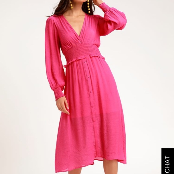 bright pink midi dress